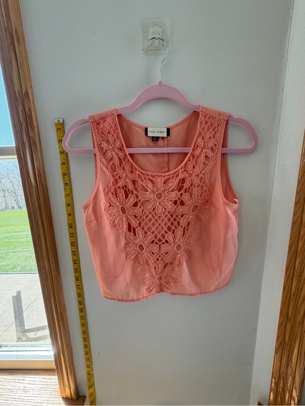 Crochet Front Coral Sleeveless Crop Top